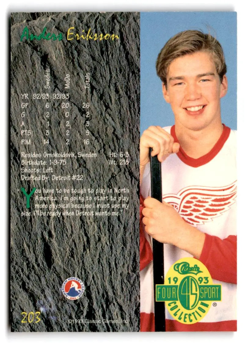 1993 Classic Four Sport #203 Anders Eriksson - Hockey Card Single