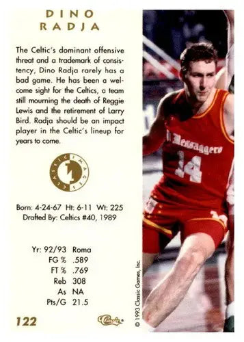 1993 Classic Four Sport Images #122 Dino Radja NM Near Mint Celtics - Basketball Card Single