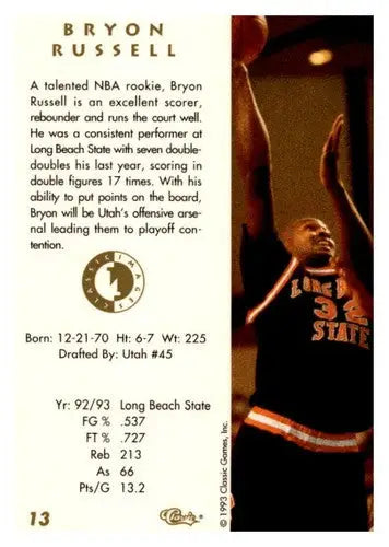 1993 Classic Four Sport Images #13 Bryon Russell NM-MT Jazz - Basketball Card Single