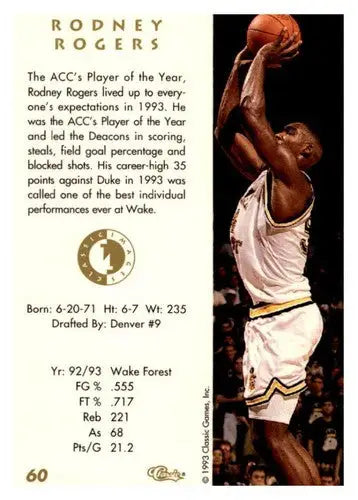 1993 Classic Four Sport Images #60 Rodney Rogers NM Near Mint Nuggets - Basketball Card Single