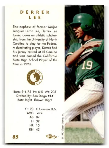 Vintage Derrek Lee baseball card from 1993 Classic Four Sport with original gloss
