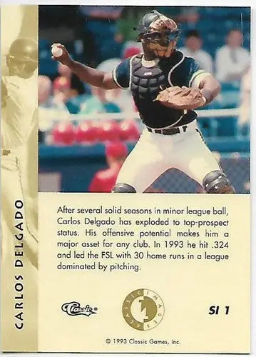 1993 Classic Four Sport Images Sudden Impact #SI1 Carlos Delgado NM Near Mint Bl - Baseball Card Single