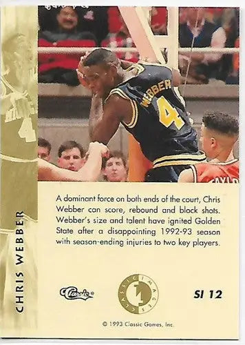 1993 Classic Four Sport Images Sudden Impact #SI12 Chris Webber NM-MT Warriors - Basketball Card Single