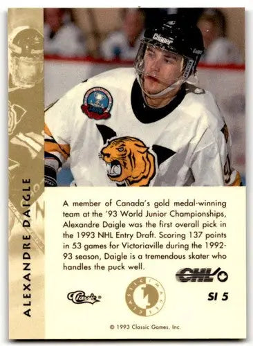 Vintage 1993 Classic Four Sport Images Alexandre Daigle trading card with tiger jersey