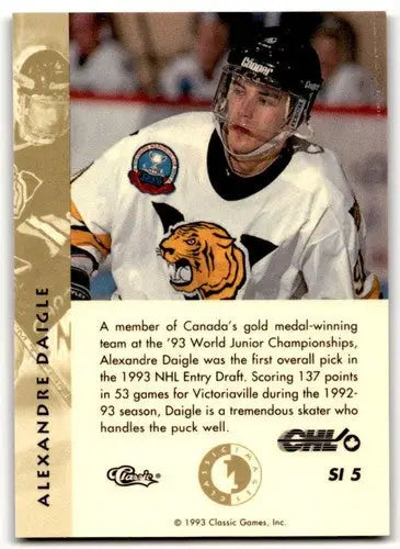 Hockey trading card featuring Alexandre Daigle from 1993 Classic Four Sport Images Sudden Impact