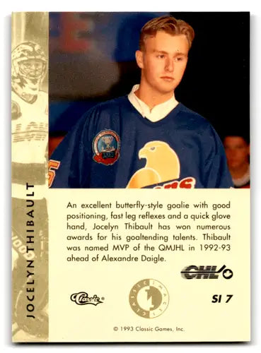 1993 Classic Four Sport Images Sudden Impact #SI7 Jocelyn Thibault NM-M ID:70128 - Hockey Card Single