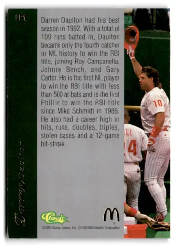 Original gloss 1993 Classic Four Sport McDonald’s Prints LP1 Darren Daulton baseball card