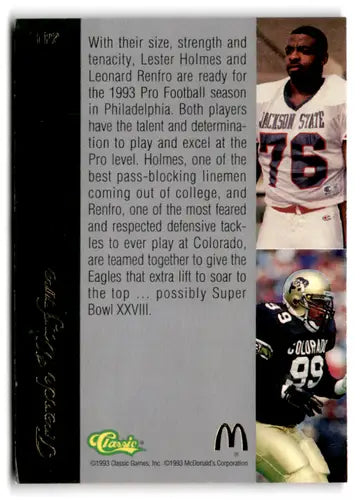 Football trading card from 1993 Classic Four Sport McDonald’s Limited Prints LP2 Trench Warfare
