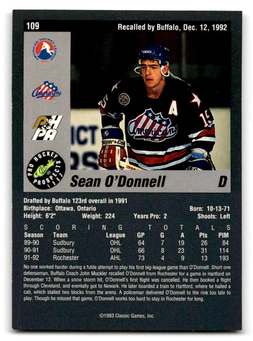 1993 Classic Pro Prospects #109 Sean O’Donnell - Hockey Card Single