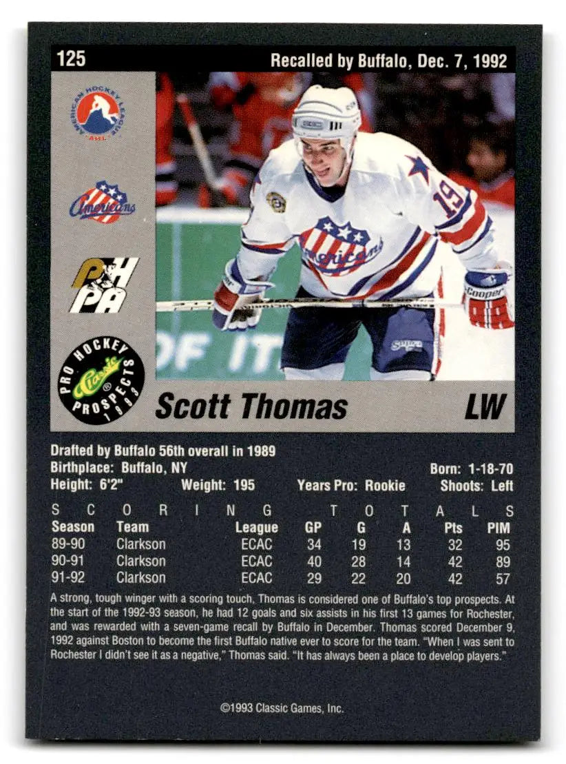 1993 Classic Pro Prospects #125 Scott Thomas - Hockey Card Single