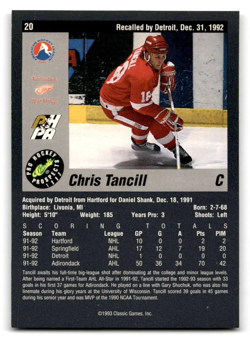 1993 Classic Pro Prospects #20 Chris Tancill - Hockey Card Single