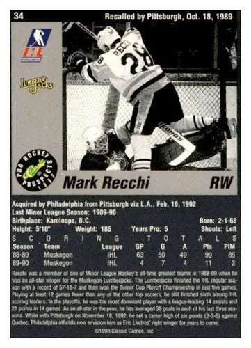 1993 Classic Pro Prospects #34 Mark Recchi EX/NM ID:65095 ID:65095 - Hockey Card Single
