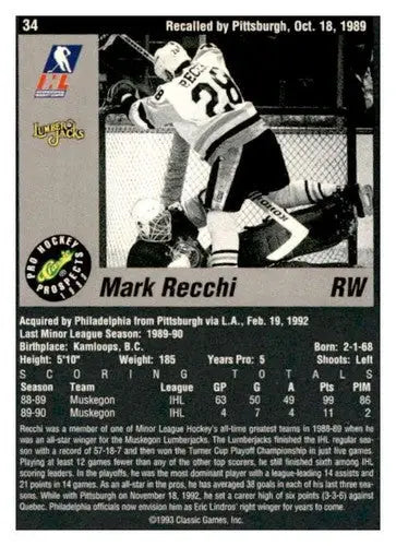 1993 Classic Pro Prospects #34 Mark Recchi NM Near Mint ID:65099 - Hockey Card Single