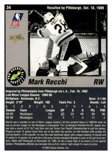 1993 Classic Pro Prospects #34 Mark Recchi NM Near Mint ID:65102 - Hockey Card Single