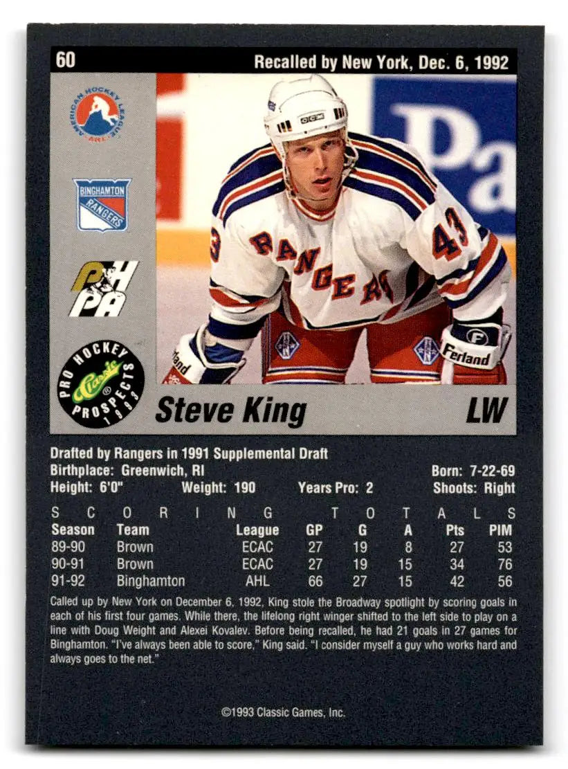 1993 Classic Pro Prospects #60 Steve King - Hockey Card Single