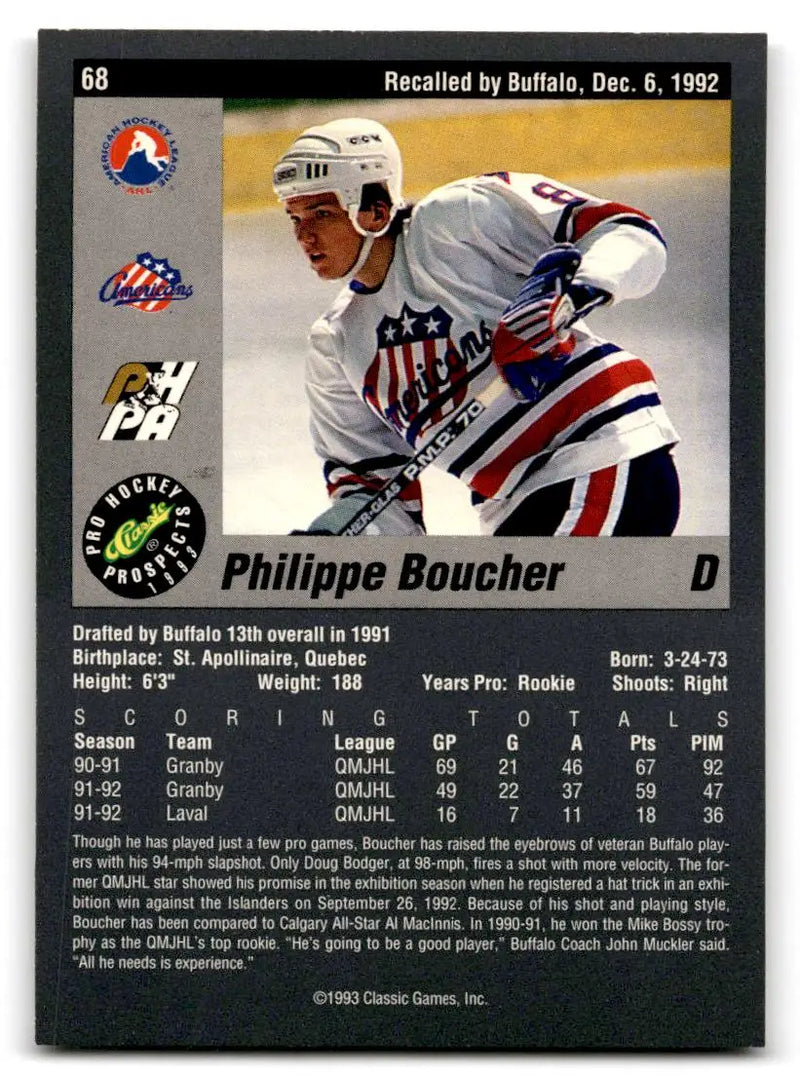 1993 Classic Pro Prospects #68 Philippe Boucher - Hockey Card Single