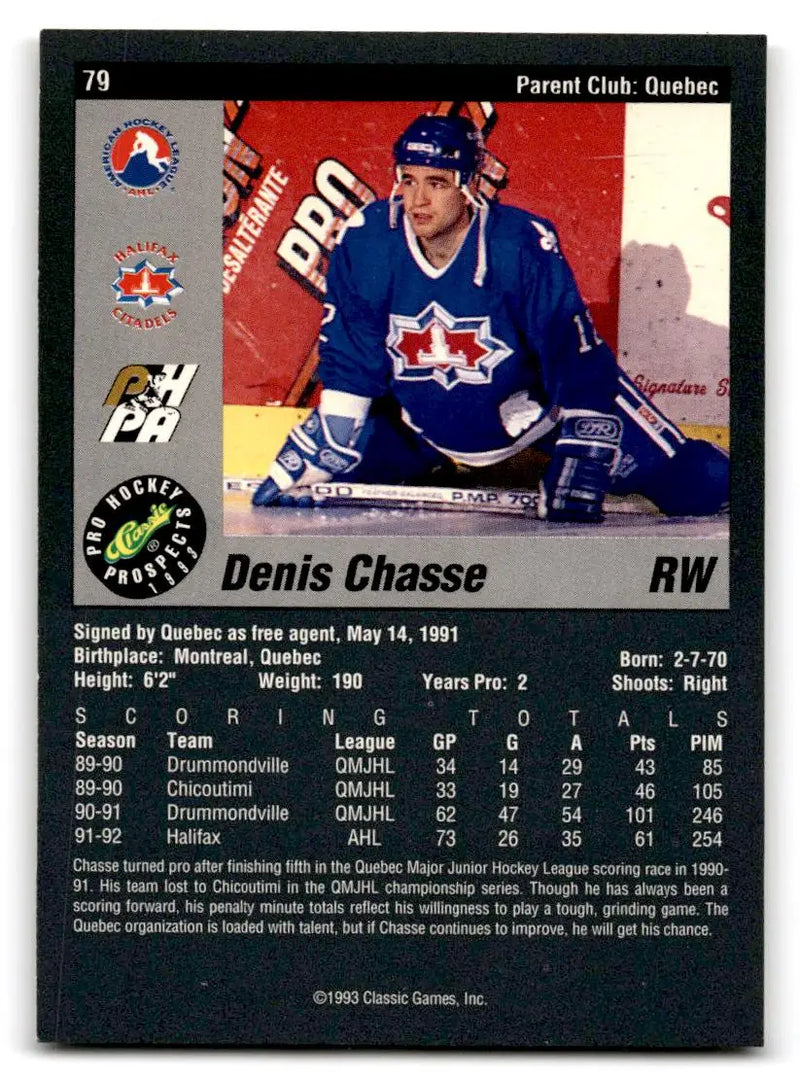 1993 Classic Pro Prospects #79 Denis Chasse - Hockey Card Single
