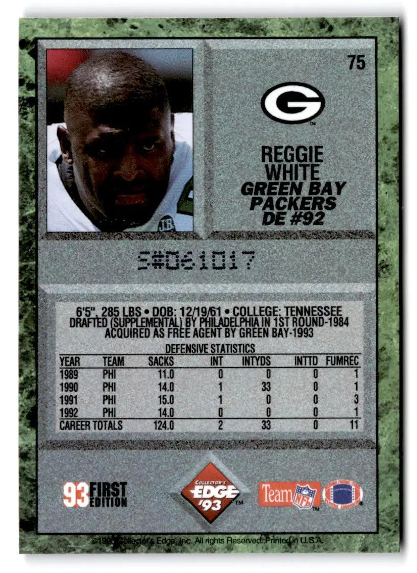 1993 Collector’s Edge #75 Reggie White #/100000 - Football Card Single