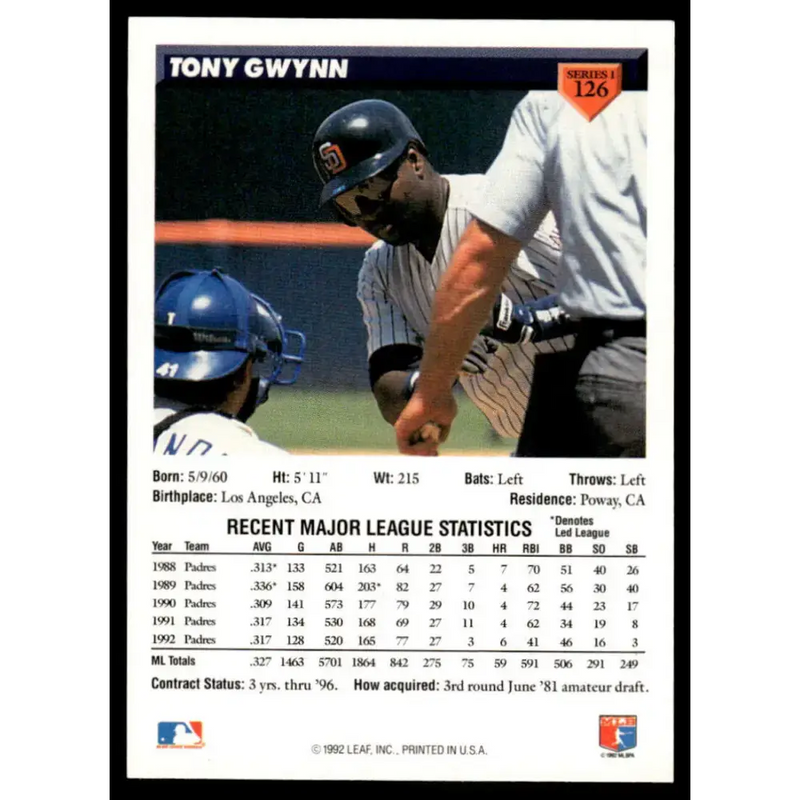 1993 Donruss #126 Tony Gwynn NM/MT San Diego Padres Baseball Card - Baseball Card Single