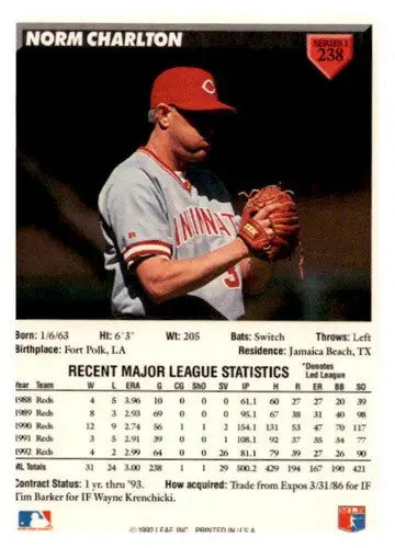 Original gloss Norm Charlton baseball card from 1993 Donruss NM-MT Reds ID 44482