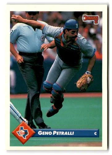 Original gloss 1993 Donruss Geno Petralli NM-MT baseball card featuring Geno Petralli Rangers