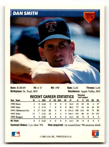 1993 Donruss #374 Dan Smith NM Near Mint Rangers ID:58526 - Baseball Card Single