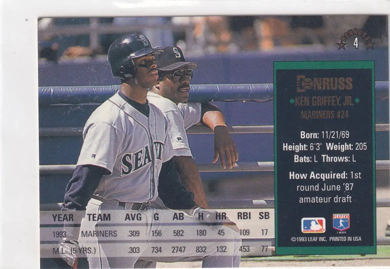 1993 DONRUSS #4 KEN GRIFFEY JR- SEATTLE MARINERS