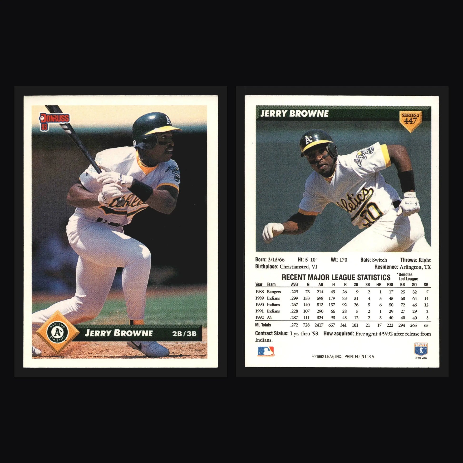 1993 Donruss #447 Jerry Browne Oakland Athletics - Baseball Card Single