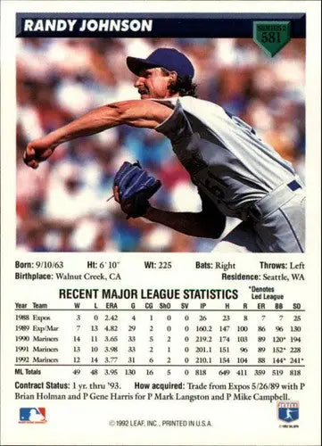 Original gloss of 1993 Donruss Randy Johnson Mariners baseball card featuring Simply Sandoval