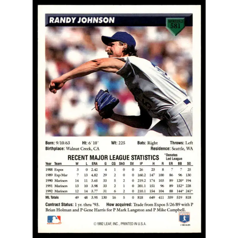 1993 Donruss #581 Randy Johnson NM-MT Seattle Mariners Baseball Card - Baseball Card Single