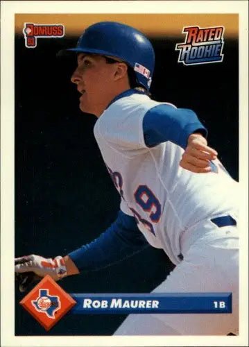 Original gloss 1993 Donruss Rob Maurer baseball card featuring Rangers team logo