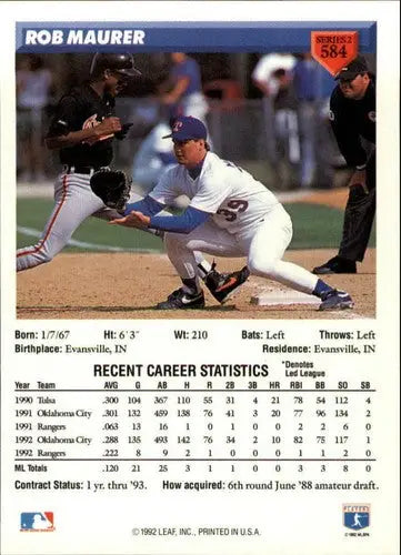 Original gloss Rob Maurer baseball card from 1993 Donruss #584 Rangers