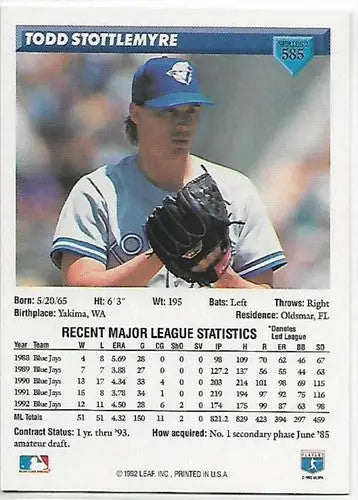 1993 Donruss #585 Todd Stottlemyre NM Near Mint Blue Jays - Baseball Card Single