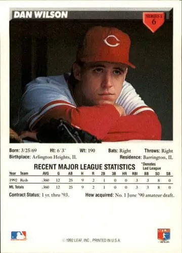 Original gloss Dan Wilson baseball card from 1993 Donruss Reds collection
