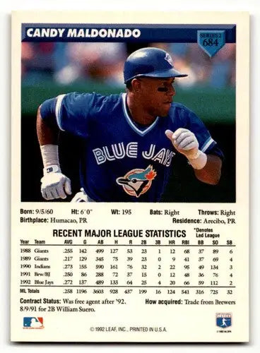 1993 Donruss #684 Candy Maldonado Toronto Blue Jays Baseball Cards E ID:59664 - Baseball Card Single