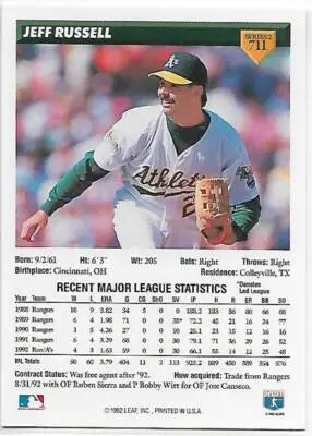 1993 Donruss #711 Jeff Russell NM-MT Athletics - Baseball Card Single