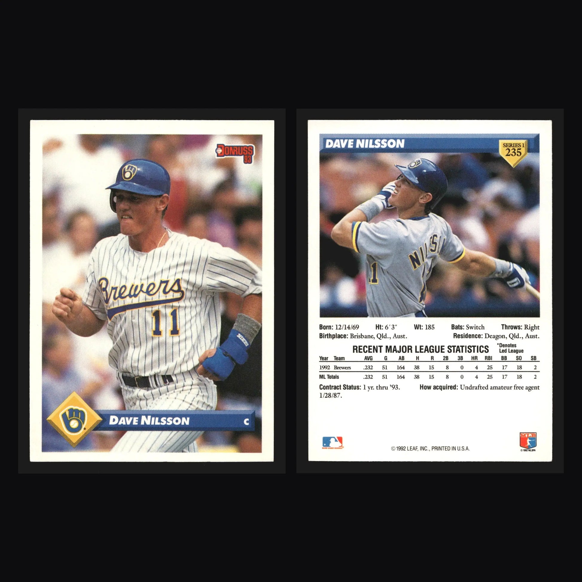 1993 Donruss Dave Nilsson #235 Milwaukee Brewers - Baseball Card Single