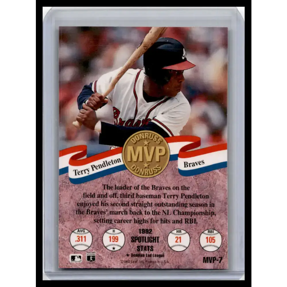 1993 Donruss #MVP-7 Terry Pendleton NM-MT Atlanta Braves Baseball Card - Baseball Card Single