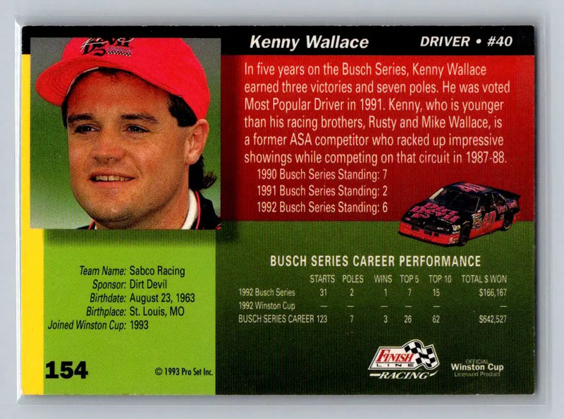 1993 Finish Line #154 Kenny Wallace SABCO Racing - Racing Card Single