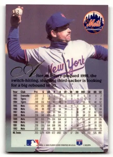 1993 Flair #93 Howard Johnson New York Mets Baseball Cards EX/NM ID:64378 - Baseball Card Single
