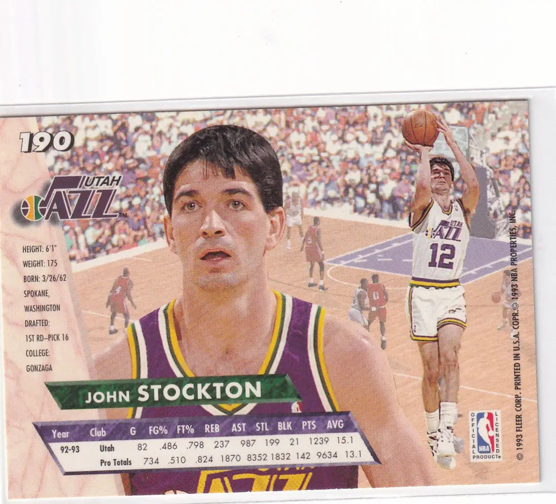 1993 FLEER #190 JOHN STOCKTON- UTAH JAZZ - Basketball Card Single