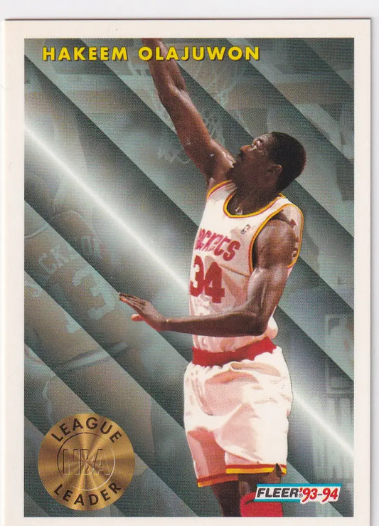 1993 FLEER #225 HAKEEM OLAJUWON LEAGUE LEADER- HOUSTON ROCKETS - Basketball Card Single