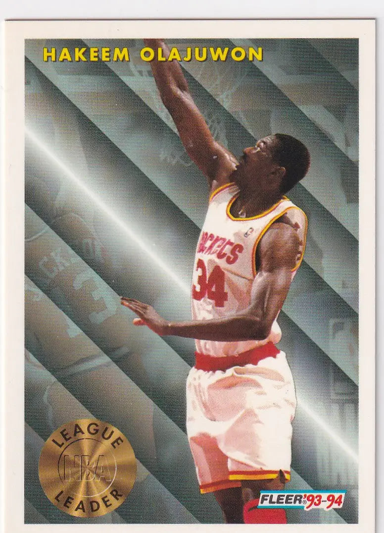 1993 FLEER #225 HAKEEM OLAJUWON LEAGUE LEADER- HOUSTON ROCKETS - Basketball Card Single