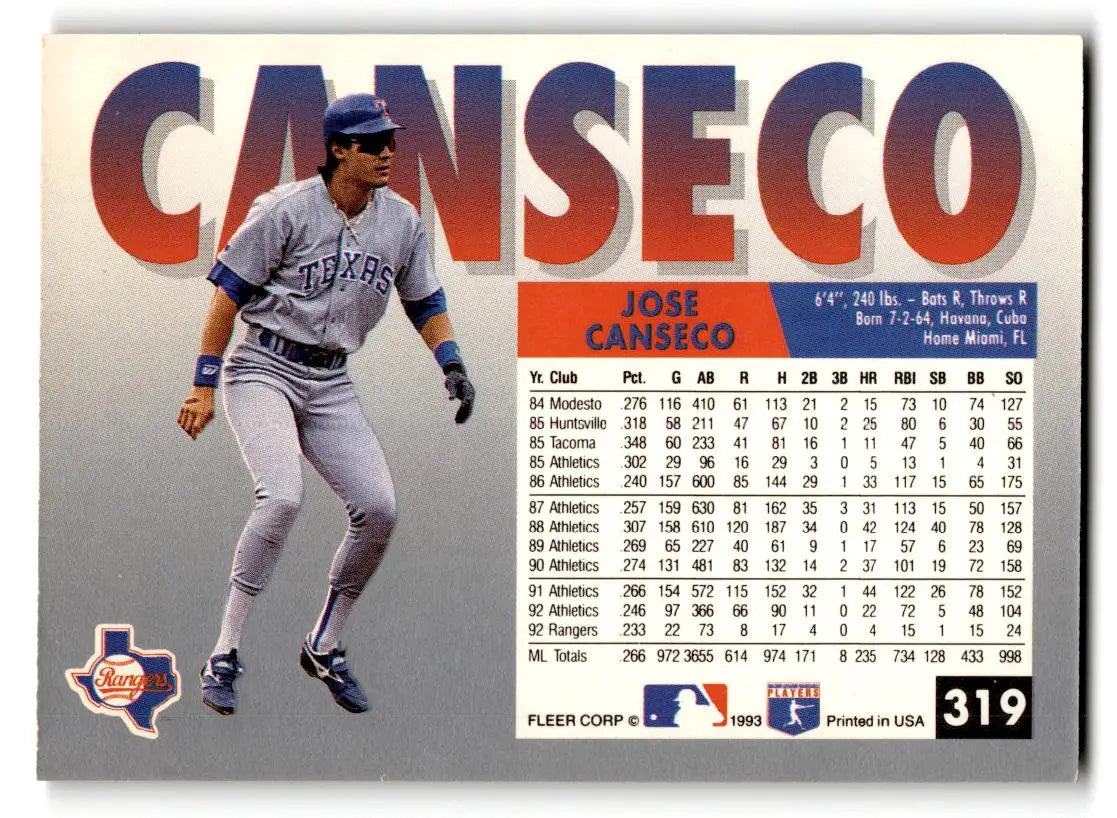 1993 Fleer #319 Jose Canseco - Baseball Card Single
