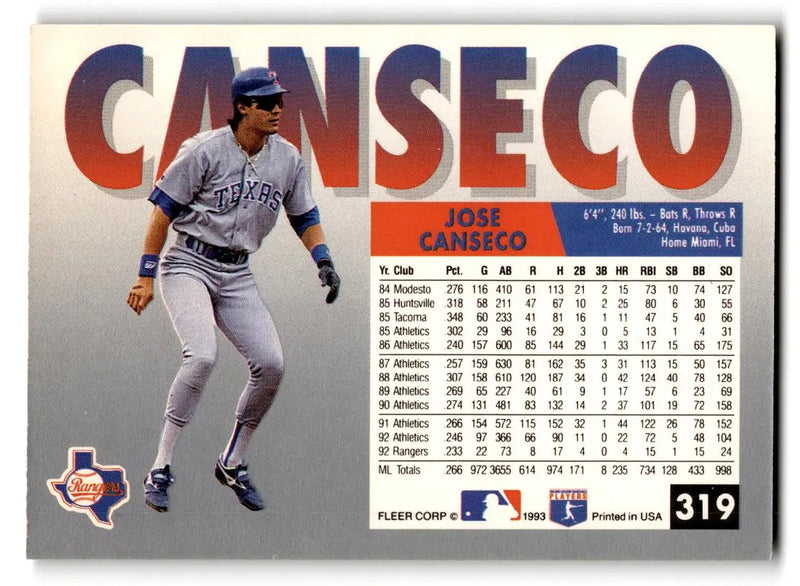 1993 Fleer #319 Jose Canseco - Baseball Card Single
