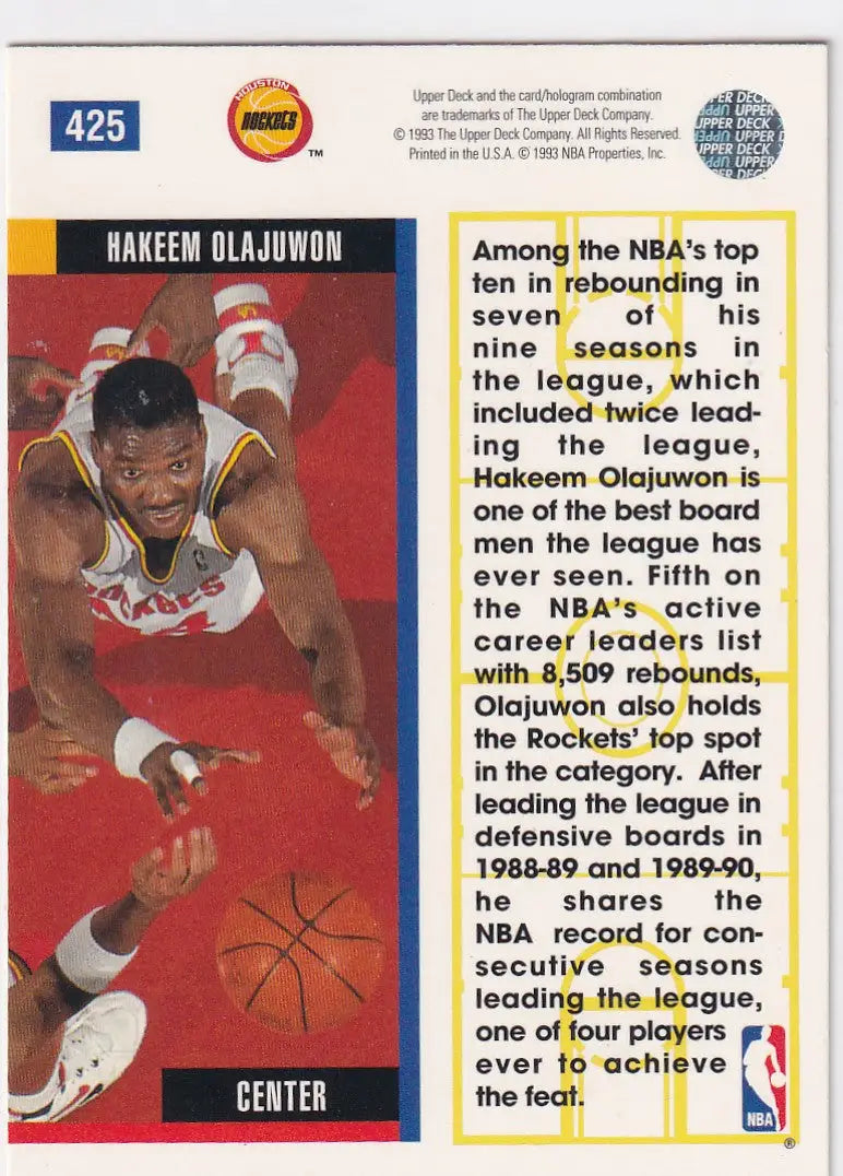 1993 FLEER #425 HAKEEM OLAJUWON EXECUTIVE BOARD- HOUSTON ROCKETS - Basketball Card Single