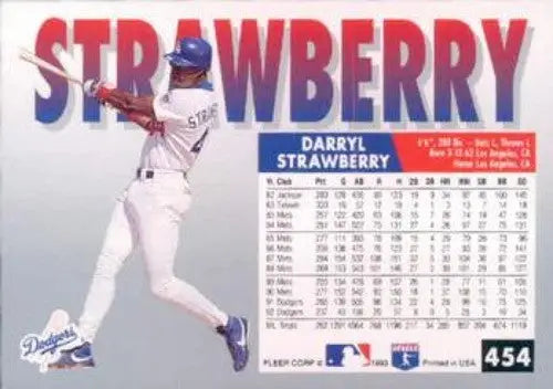 Darryl Strawberry baseball card 1993 Fleer #454 with original gloss NM-MT Dodgers