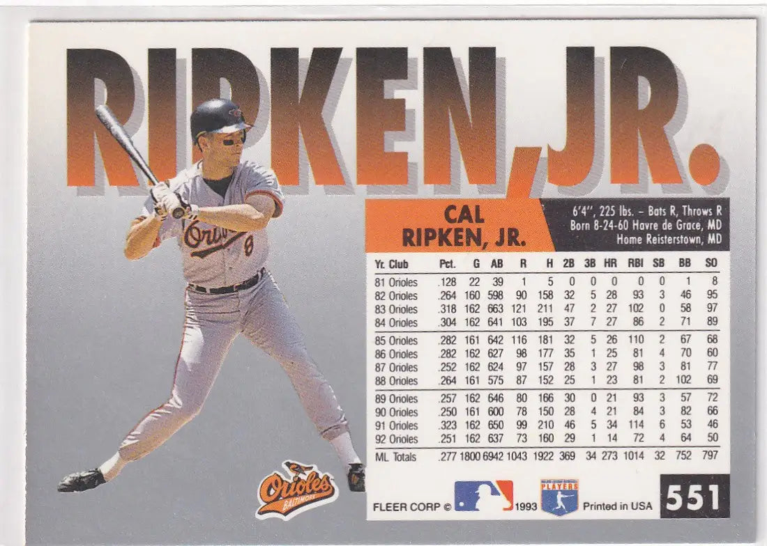 1993 FLEER #551 CAL RIPKEN JR- BALTIMORE ORIOLES