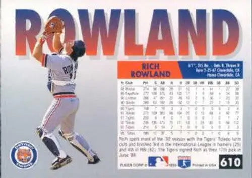 1993 Fleer #610 Rich Rowland NM-MT Tigers - Baseball Card Single