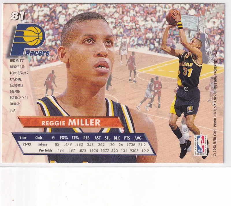 1993 FLEER #81 REGGIE MILLER- INDIANA PACERS - Basketball Card Single